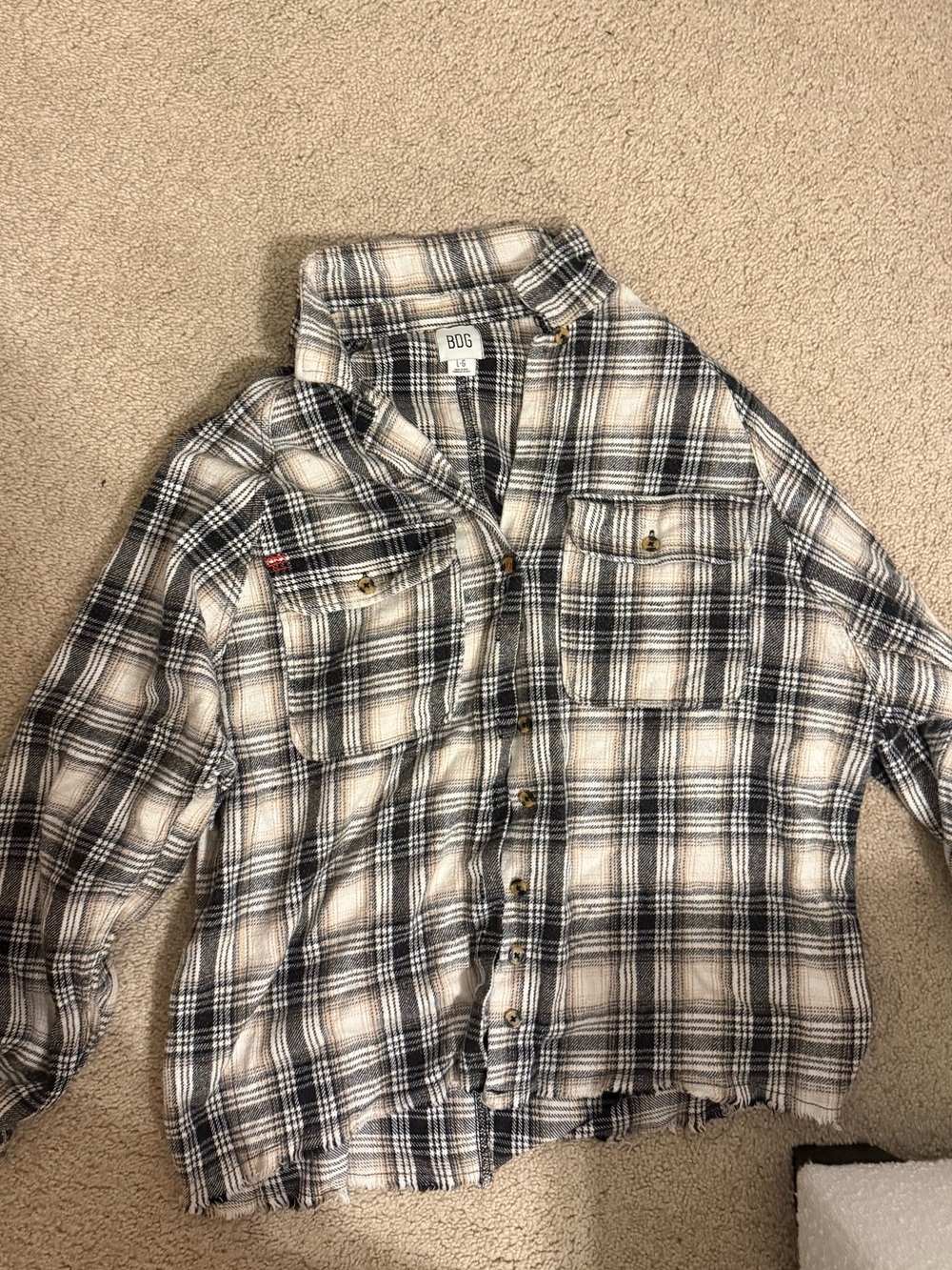 Urban Outfitters BDG Vintage Flannel Neutral Grey and Cream Stripe Colorway